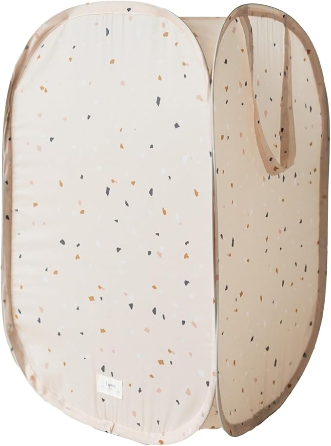 3 Sprouts Pop Up Hamper - Collapsible Laundry Basket, Popup & Foldable Design - Durable Waterproof Fabric for Dirty Clothes, Toys & Towels - Ideal for Dorm, Bedroom & Baby Nursery, Terrazzo Beige