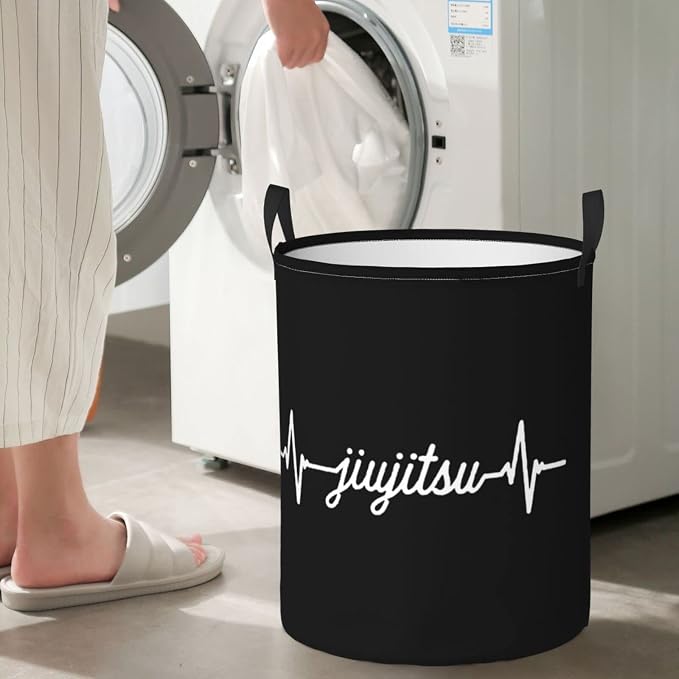 Jiu Jitsu Heartbeat-BJJ Pulse Laundry Hamper Round With Handles Laundry Hamper, For Bathroom Laundry Storage