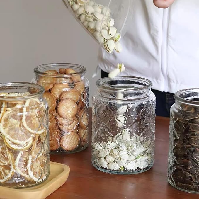 ANSQU Vintage Glass Jar with Bamboo Lid, 23.7 oz Decorative Jar, Cute Jar | Glass Storage Container with Lid, Airtight storage for coffee, tea, sugar, snacks and more.
