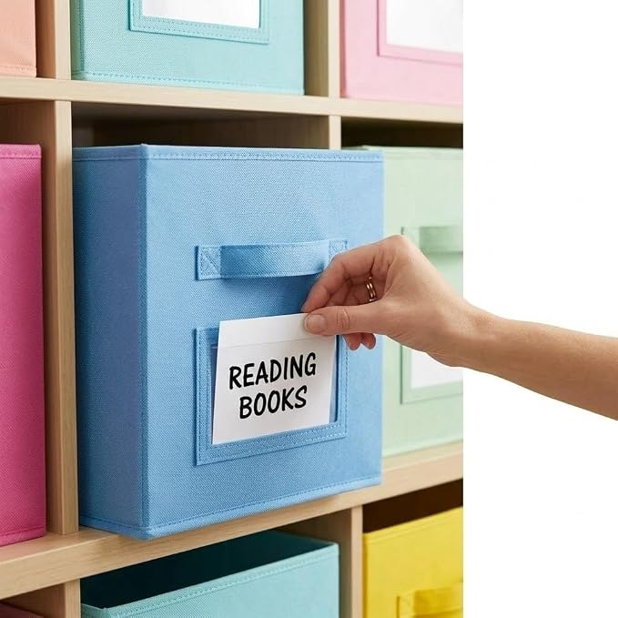 Lourome 11 Inch Cube Storage Bin with Label Window,8 Pack 8-Color Collapsible Storage Bins for Closet Organizers and Storage, Fabric Foldable Storage Cubes for Kids Room & Shelves