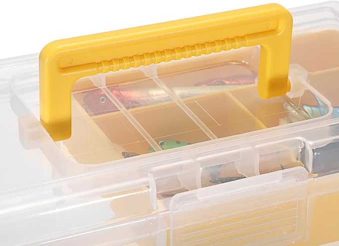 JUXYES Clear Art Craft Supply Storage Bin Sewing Box With Handle Lid | Plastic Carry Storage Box with Removable Tray, 2 Layers Portable Storage Case for Art Craft, Sewing, School Office Supplies