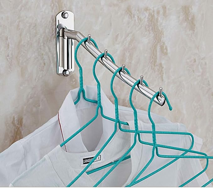 2 Pack Folding Wall Mounted Clothes Hanger Rack Clothes Hook Stainless Steel with Swing Arm Holder Clothing Hanging System Closet Storage Organizer Heavy Duty Drying Rack Wall Mount Hanger