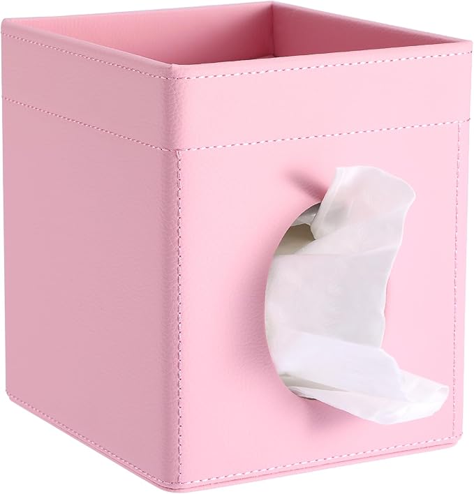 Sumnacon Square Tissue Box Cover with Storage Tray, Decorative Cube Tissue Holder PU Leather Facial Tissues Organizer Stylish Modern Tissue Dispenser for Bathroom Toilet Tank Vanity Dresser Table