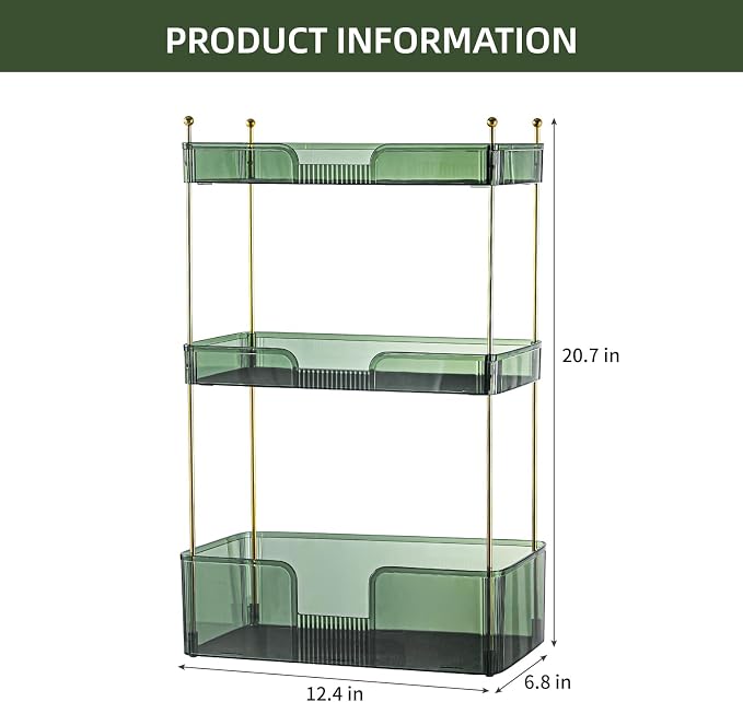 Akinbas 3 Tier Bathroom Organizer Countertop Makeup Perfume Tray Skincare Organizer for Bathroom Dresser Vanity (Green)