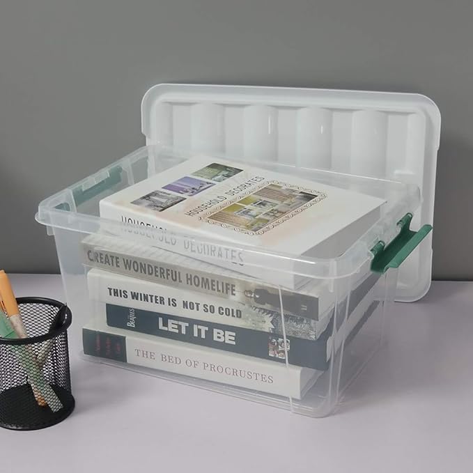 Gloreen 14 Quart Clear Storage Bins with Lid and Handle, Multipurpose Stackable Plastic Storage Latches Box/Containers