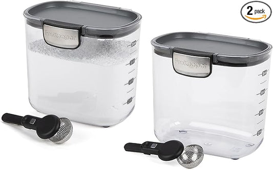 Progressive International ProKeeper+ Clear Plastic Airtight Food Baker's Kitchen Storage Organization Container Canister Set with Magnetic Accessories, 2- Piece Set (Powdered Sugar 1.4-Quart)