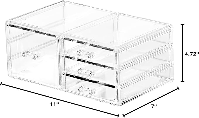 Cq acrylic Clear Stackable Storage Bins,Plastic Storage Organizer and Small Drawer Organizer With 4 Drawers for Make Up,Skincare Product,Craft,Beauty and Desktop Drawers Organizer Storage