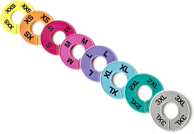 Set of Colored Clothing Round Rack Size Dividers (XXS - 3XL) Various Quantities Available (16)