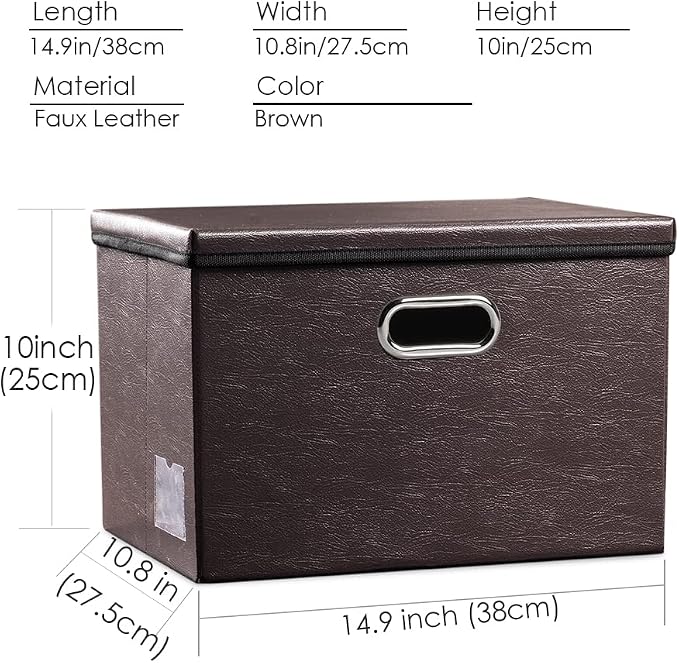 PRANDOM Foldable Storage Bins with Lids [5-Pack] Leather Fabric Collapsible Storage Boxes Organizer Containers Baskets Cube with Cover for Bedroom Closet Office Nursery Brown 14.9x10.8x10