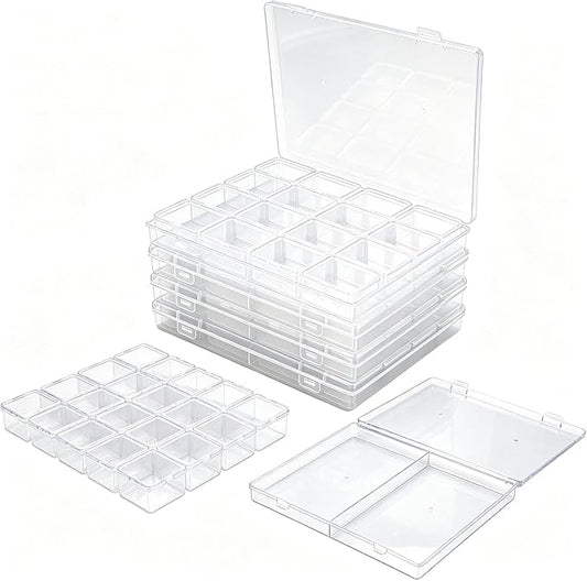 85 Pack Rectangular Mixed Sizes Clear Plastic Storage Containers | Hinged Lid, For Beads and Small Craft Items, 5 Outer + 80 Inner Boxes