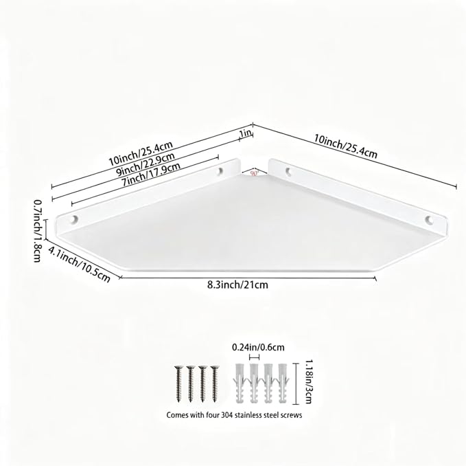 10 Inch White Floating Corner Shelf Wall Mounted, Large Triangle Storage Shelf for TV Box, Router, Speakers & Decor