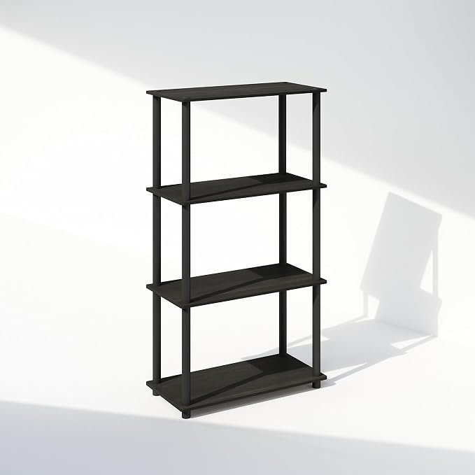 Furinno Turn-N-Tube Book Shelf, 4-Tier Bookshelf, Bookcase with Multipurpose Compact Display Rack, 11.6 x 23.6 x 43.2, for Living Room, Bedroom, Home Office, Espresso/Black