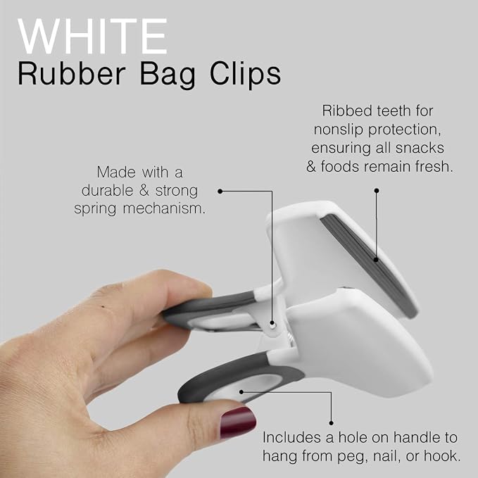 COOK WITH COLOR Bag Clips - Wide Heavy Duty, Large for Food Storage with Air Tight Seal Grip, Pack of 8, White