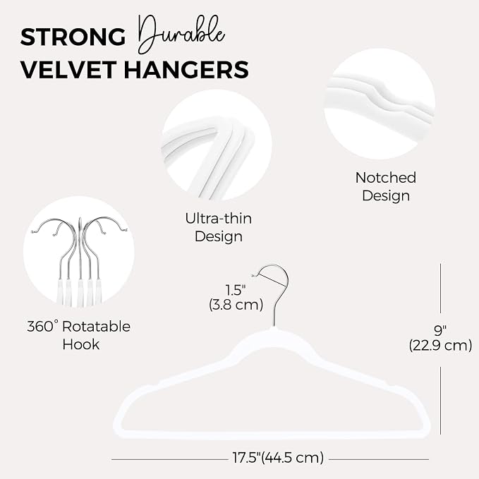 HOUSE DAY Premium Velvet Hangers 100 Pack White, Non-Slip Flocked Felt Hangers, Sturdy Clothes Hanger with 360° Rotatable Hook, Heavy Duty Durable Slim Coat Hanger for Closet Space Saving
