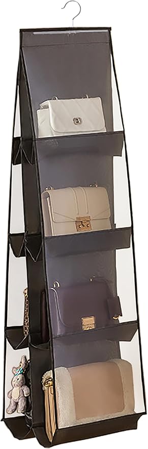 MURRI&MURRDI Hanging Handbag Organizer for Closet, Purse Storage Holder with 8 Clear Mesh Pockets, Space Saving Purse Hanger for Wardrobe, Black