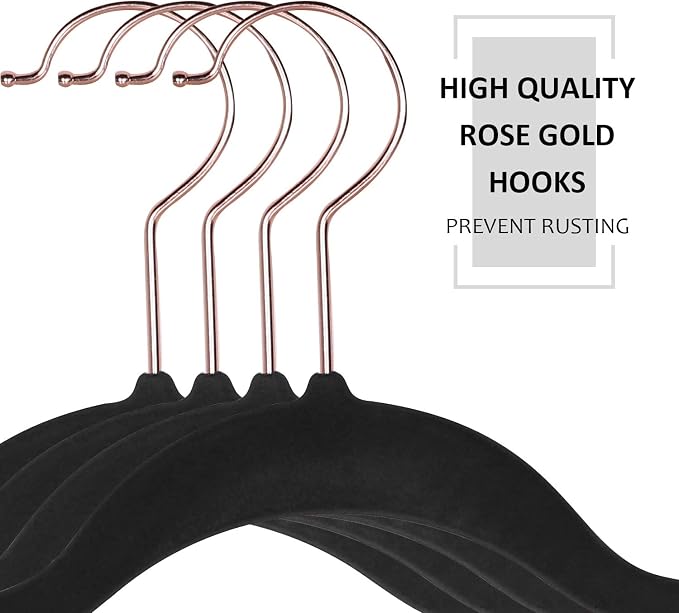 VECELO Premium Velvet Clothes Hangers Suit Heavy Duty (25 Pack)-Non Slip & Space-Saving with 6 Finger Clips & Tie Rack Excellent for Men and Women，Black