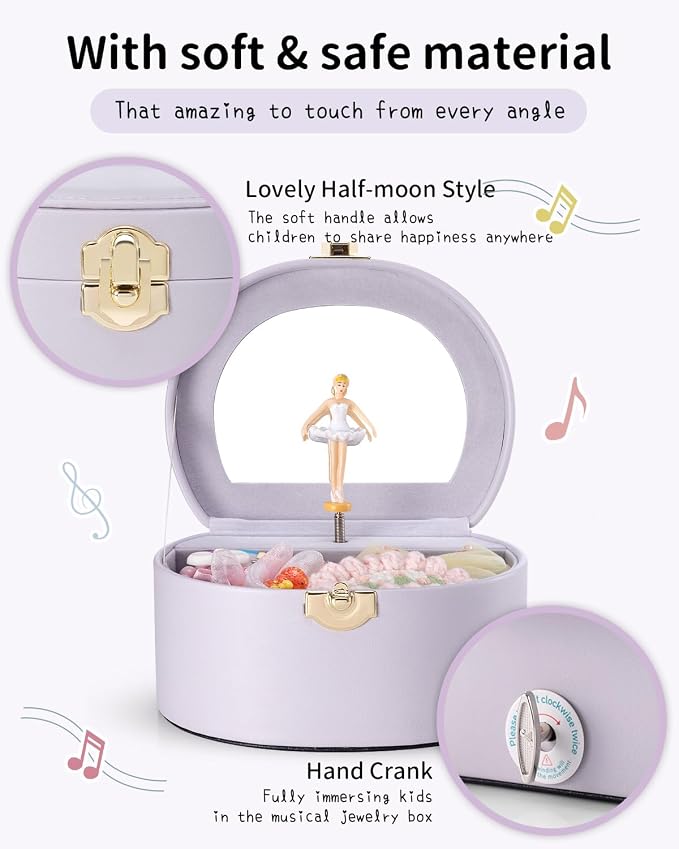 VLANDO Bithday Gifts for Girl, Musical Jewelry Box for Girls, Small Kid Music Box with Ballerina for Party Bedroom Decor, Gifts for Girls Kids - Light Purple