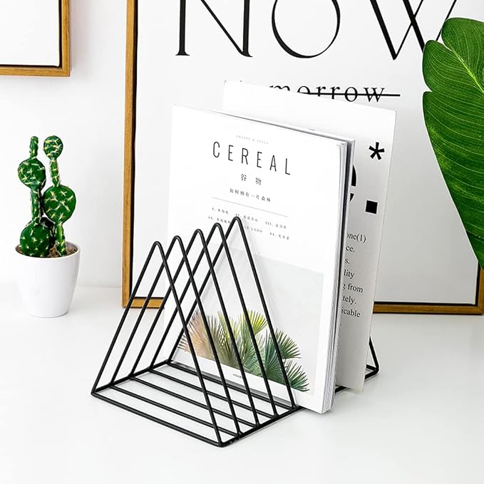 Sooyee 9 Slot Black Magazine Holder, Desktop File Sorter Organizer Triangle Bookshelf Decor for Home Office, Iron Wire, 10.2" L x 7" W x 6.9" H