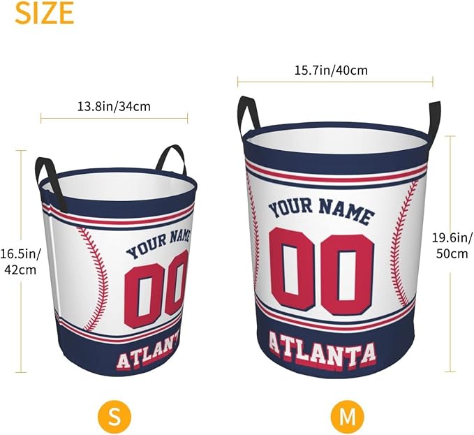 Custom Atlanta Laundry Hamper Personalized Laundry Basket Customized Name And Number Collapsible Storage Basket for Bedroom Bathroom Living Room Baseball Fan Gifts