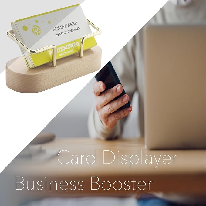 PARTSPOWER Wood Business Card Holder for Desk, Horizontal Wooden Business Name Card Display Stand, Desk Accessory Business Name Card Organizer (Beech Wood)