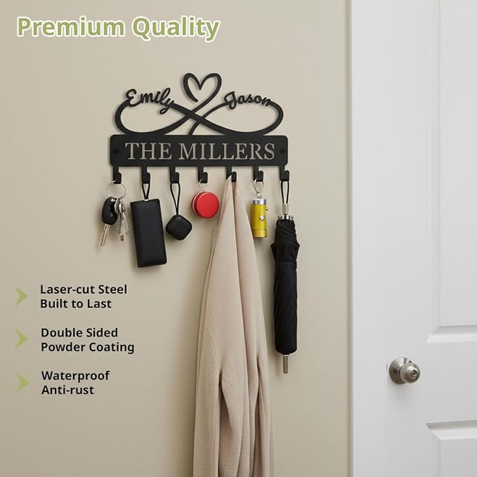 Key Holder Wall Mount, Personalized Adhesive Key Holder Hook for Wall, Metal Key Rack for Housewarming Gift