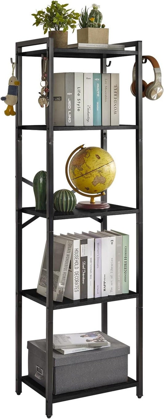 YMYNY Bookshelf, 5-Tier Ladder Shelf Organizer, Narrow Shelving Unit, Corner Storage Racks, Large Capacity Bookcase, for Home Office Living Room Balcony Bathroom, 57.7" H, Metal Frame,UHBC005B