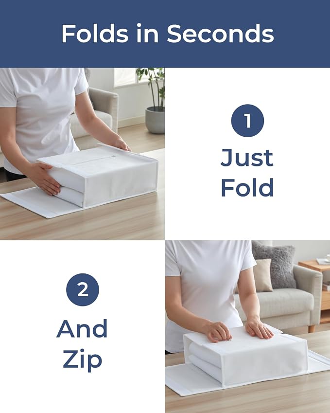 4 Pack Sheet Organizers - Foldable Storage Sheets Set Organizer for Linen Closet - King & Queen Size - Folder Keeper with Window XL - Blanket, Duvet & Pillowcases Dustproof Bedding Container - White