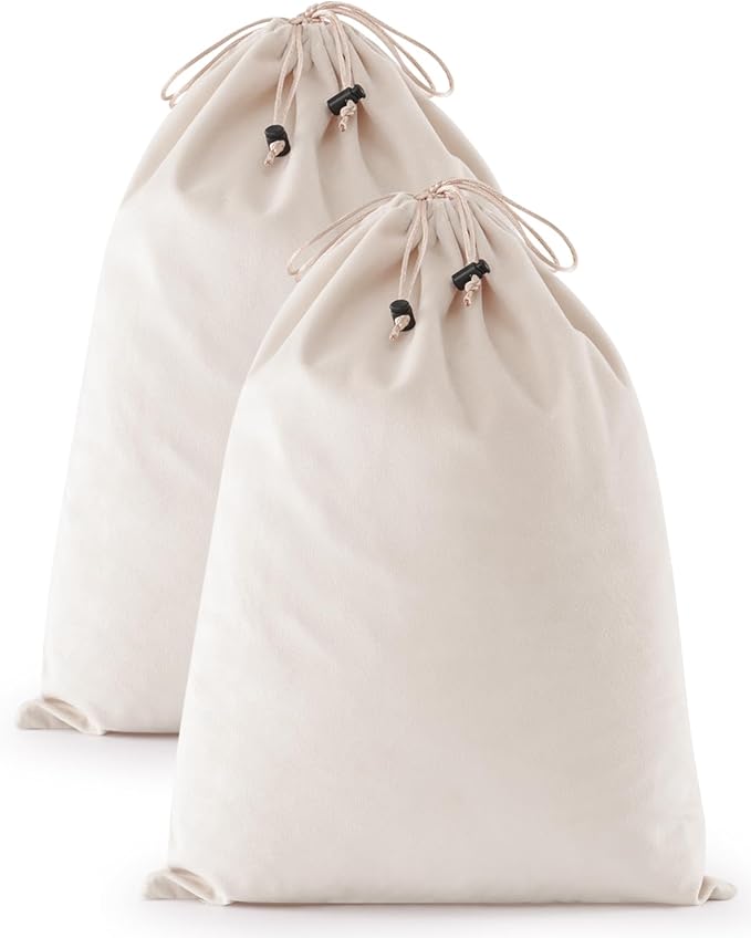 2 Pcs Shoe Bags for Travel, Dust Velvet Bags, Beige, 17.3x12.6 Inch | Washable & Reusable Travel Shoe Bags, Dustproof Shoe Bags with Drawstring Closure, Suitable for Travel, Home Storage