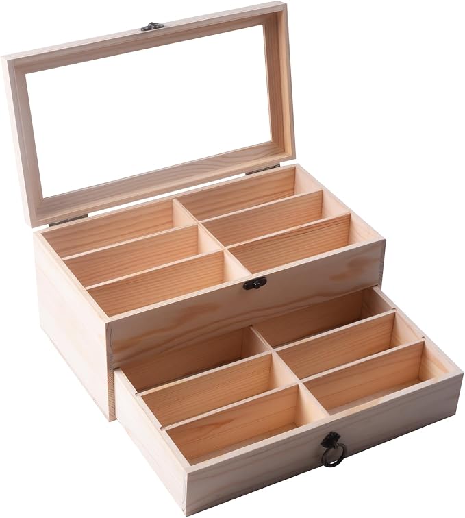 AUTOARK Pine Wood 12 Piece Eyeglass Storage Display Case Organizer,AW-171 | Sunglass Glasses Display,Drawer Lockable,DIY Colors