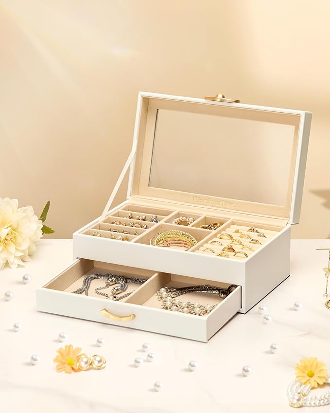 Enthralite Jewelry Box with 1 Drawers : Jewelry Display Organizer for Earrings Necklaces - Gift for Girls Women | White