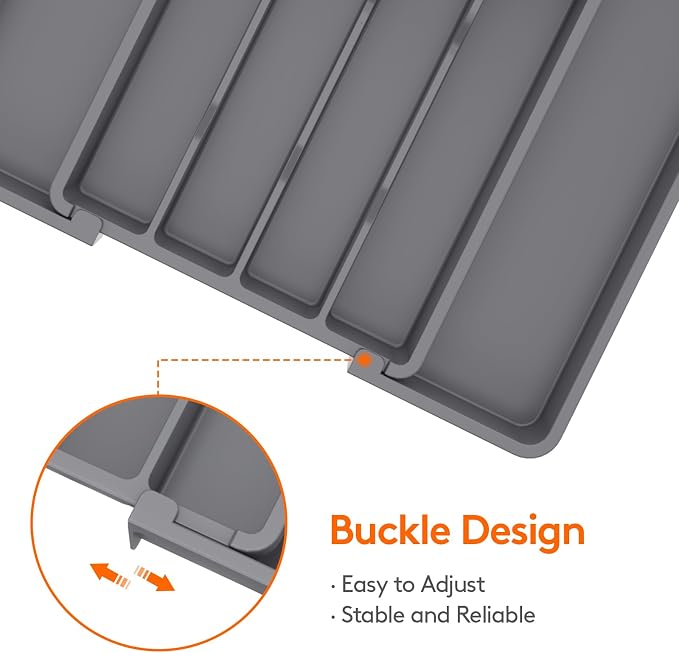 Lifewit Silverware Drawer Organizer, Expandable Utensil Tray for Kitchen, BPA Free Flatware and Cutlery Holder, Adjustable Plastic Storage for Spoons Forks Knives, 8.5-14 x 12", Dark Gray