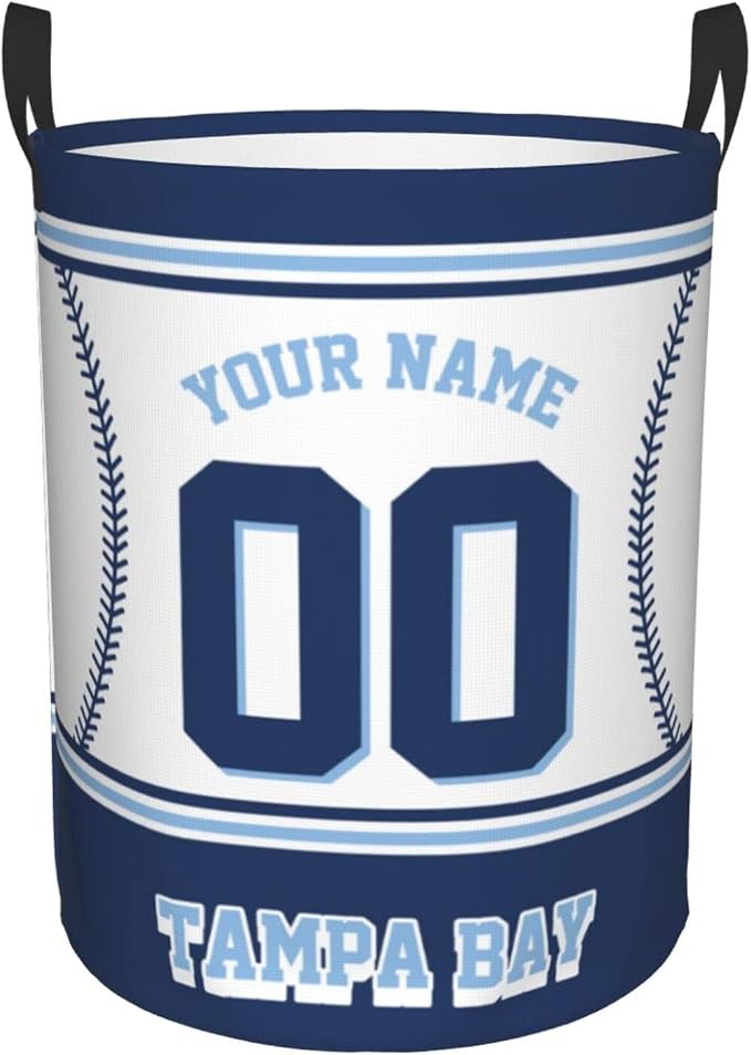 Custom Tampa Bay Laundry Hamper Personalized Laundry Basket Customized Name And Number Collapsible Storage Basket for Bedroom Bathroom Living Room Baseball Fan Gifts