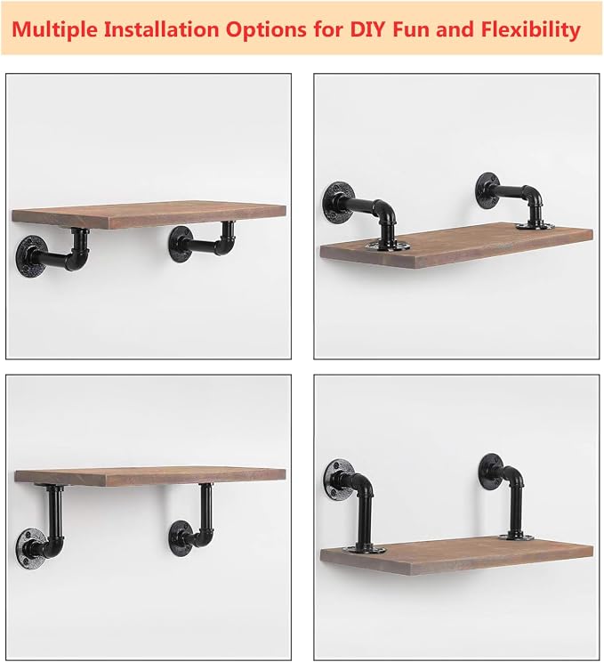 Industrial L Pipe Shelf Brackets for 7-14 in Depth Wood,Heavy-Duty 3/4" Iron,Wall Mount Floating Shelf Bracket L Metal Pipe Shelving Brackets for Wood-Black DIY Pipe Shelves(6.7*3.1 Inch 8 Pack)