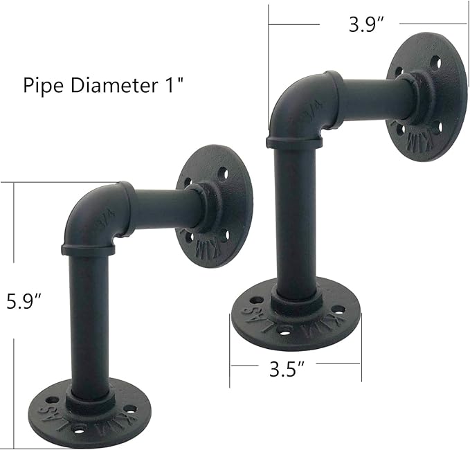 Yuanshikj (10Pc, 3.9"x5.9" Industrial Pipe Shelf Brackets for 6 8 10 12 inches Board, Iron L Pipe Floating Shelf Bracket Heavy Duty Metal Shelving Brackets for Shelves