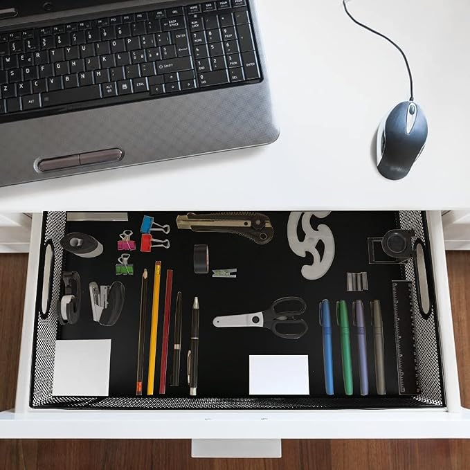 Desk Drawer Organizer, A4 Large Metal Mesh Desk Organizer Tray, Versatile Storage Box Set for Office Home Supplies,13 x 9 inches