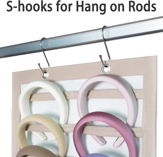Artilife Hanging Headband Holder for Over The Door and Closet, 24 Slots Felt Head Band Organizer Shelf