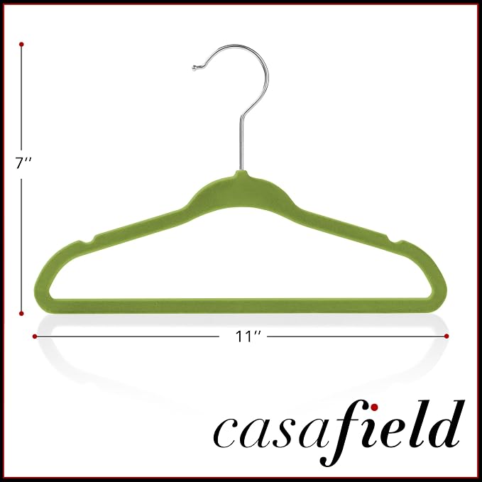 Casafield 100 Velvet Baby Hangers - 11" Size for Infant & Toddler Clothes - Lime Green