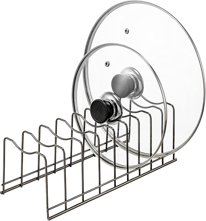 Pot Lid Holder Organizer, Kitchen Countertop Storage Rack Cutting Boards, Bakeware, Pots & Pans, Serving Trays, Reusable Containers in Cabinet Pantry, Stainless Steel