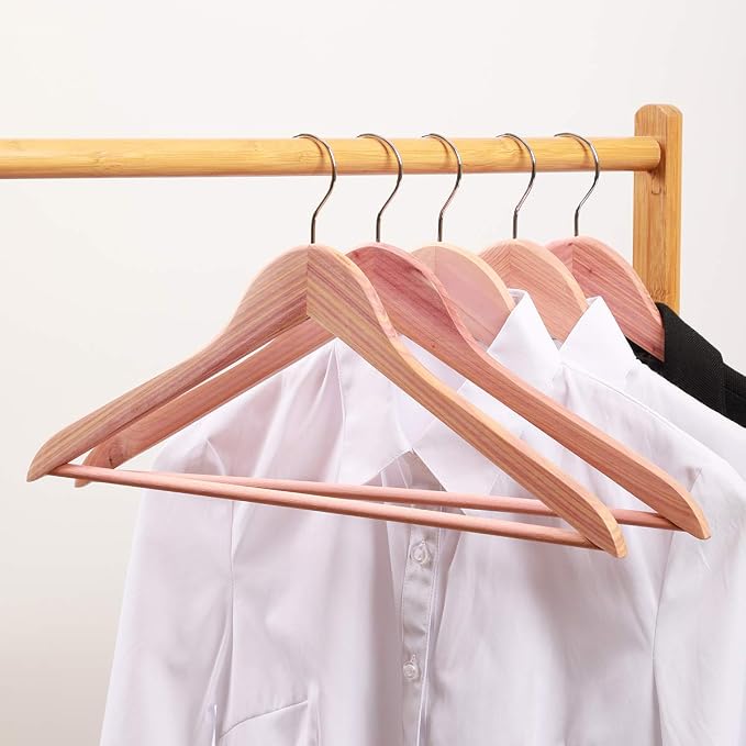 Solid Cedar Hangers 12 Pack, Sturdy Wooden Hangers with 360 Degree Swivel Hook, Smooth Surface Wood Coat Hangers with Cedar Scent for Refreshing Closet