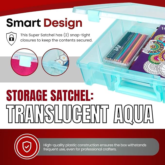 ArtBin 6955AA Super Satchel 1-Compartment Box, Art & Craft Organizer, 1-Pack, Translucent Aqua