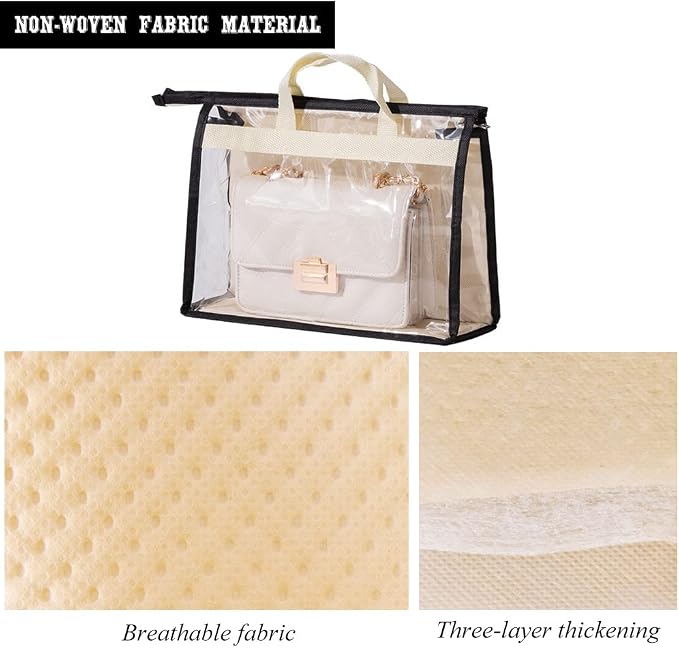 fazhongfa 2PCS Dust Bags for Handbags Clear Purse Storage Organizer Non-Woven Hanging Bag Closet with Zipper and Handle (Large, Cream Color)