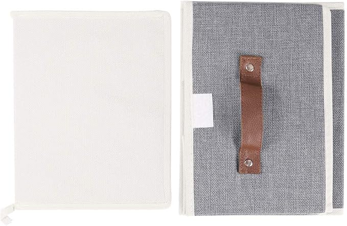 2Pack Storage Bins Boxes with Lids 15"x10"x10" Decorative Storage Baskets | Cotton Linen Fabric, Collapsible, Faux Leather Handles, Storage Cubes, Closet Shelf Clothes Organizer Container, Grey