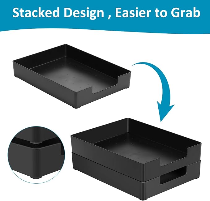 Letter Size A4 Papers Tray Desk Drawer Organizer Tray A4 Plastic Letter Paper Stationery Desk Accessories, Black Holder File Organization for Office, School, Home Storage (2 Pack)