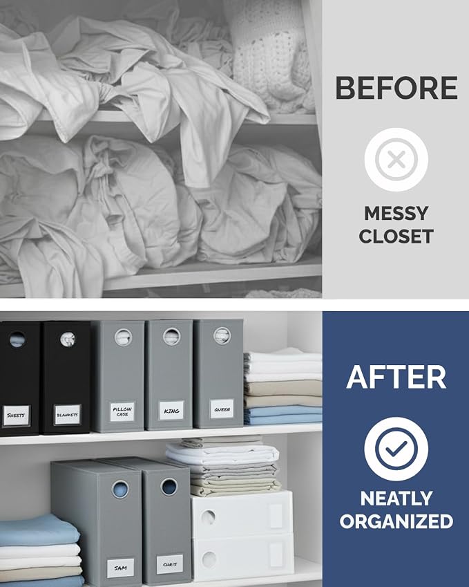 4 Pack Sheet Organizers - Foldable Storage Sheets Set Organizer for Linen Closet - King & Queen Size - Folder Keeper with Window XL - Blanket, Duvet & Pillowcases Dustproof Bedding Container - Grey