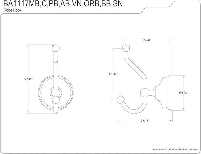 Kingston Brass BA1117BB Victorian Robe Hook, Brushed Brass