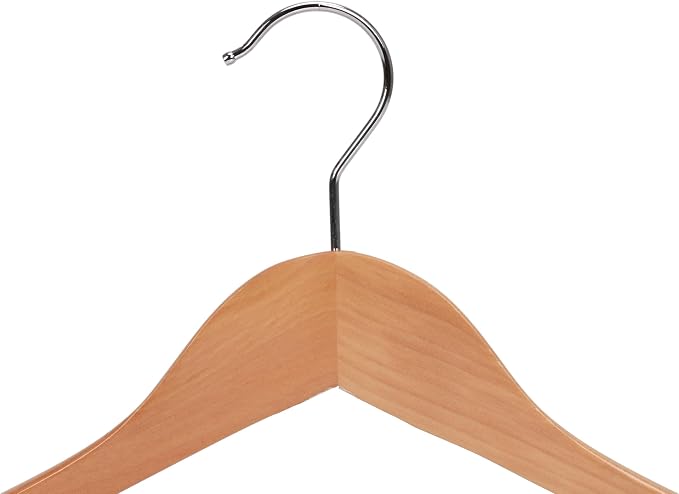 JS HANGER Wooden Suit Hangers - 6 Pack - Wood Coat Hangers,Jacket Outerwear Shirt Hangers,Glossy Finish with Extra-Wide Shoulder, 360 Degree Swivel Hooks & Anti-Slip Bar, Natural