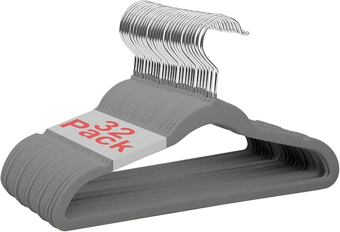 Baby Velvet Hangers Non-Slip Space Saving Swivel Hook 32 Pack Gray