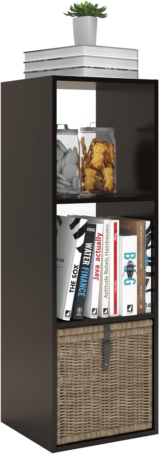 CTESNE【2026 Shelf with 3 Compartments with Tilt Protection + Reversible Shelf with Open Back, Multi-Layer and Multi-Grid Layout (Chocolate 11 inches)