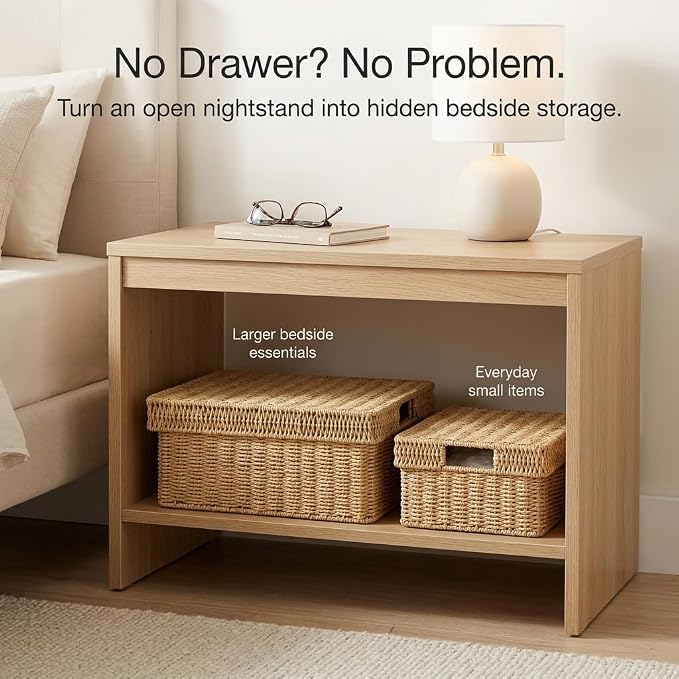 Wicker Storage Basket with Lid - Woven Storage Basket for Organizing,Rectangular Decorative Boxes Bins with Lids for Shelves, living room, Nursery, 2-Piece Set(Natural)