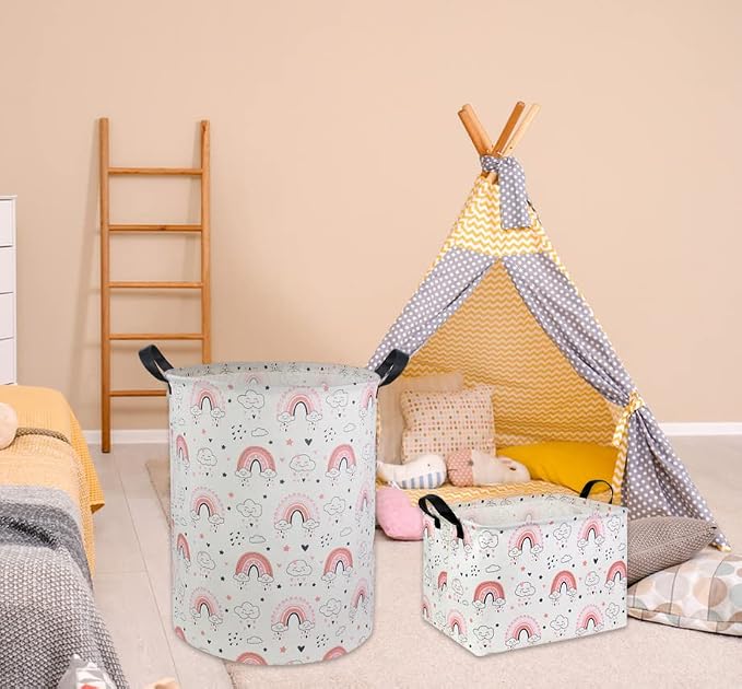 Rainbow Laundry Baskets,Girls Laundry Hamper, Toy Storage Basket Organizer Bins for Room Decor,Gift Basket for Bedroom, Clothes, Nursery,Kids (Rainbow)
